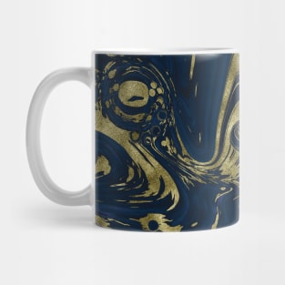 Gold Faux Glitter & Navy Blue Marble Abstract Art Mug